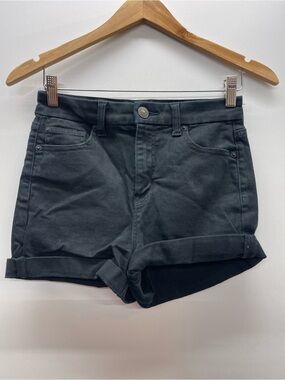 American Eagle Outfitters Black High-Rise Rolled Hem Jean Shorts